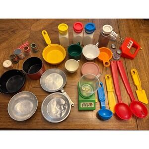 Vtg Kids Play Kitchen Toys Lot Fisher Price Milk Bottles Mini Foods Tupperware